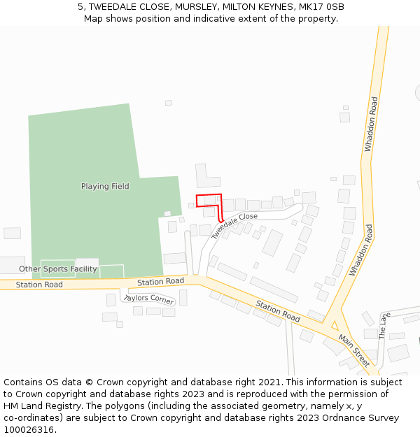 5, TWEEDALE CLOSE, MURSLEY, MILTON KEYNES, MK17 0SB: Location map and indicative extent of plot