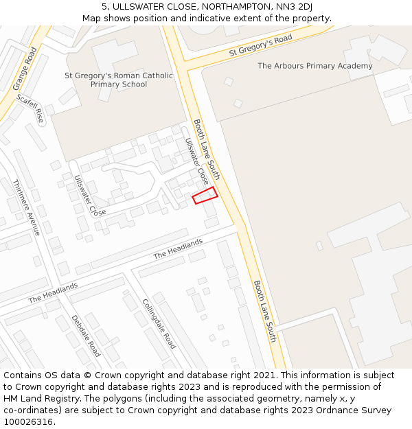 5, ULLSWATER CLOSE, NORTHAMPTON, NN3 2DJ: Location map and indicative extent of plot