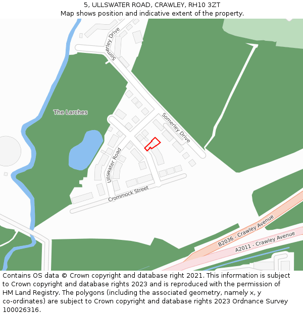 5, ULLSWATER ROAD, CRAWLEY, RH10 3ZT: Location map and indicative extent of plot