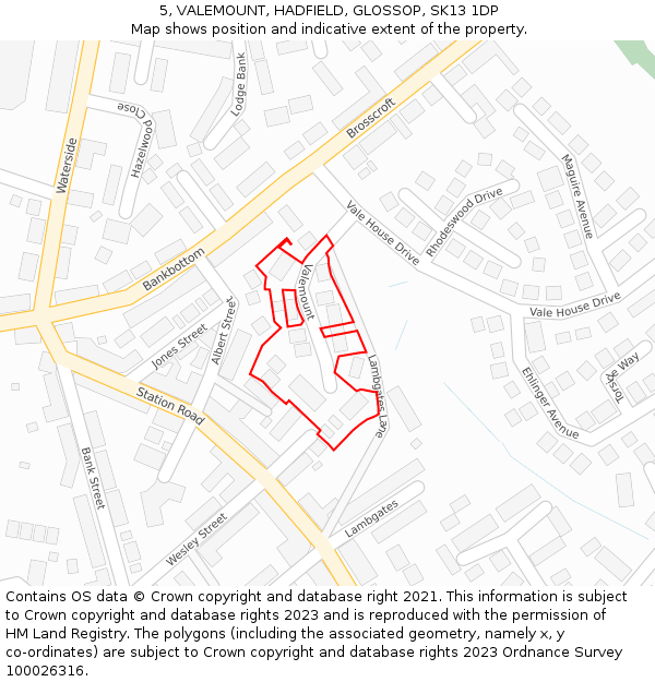 5, VALEMOUNT, HADFIELD, GLOSSOP, SK13 1DP: Location map and indicative extent of plot