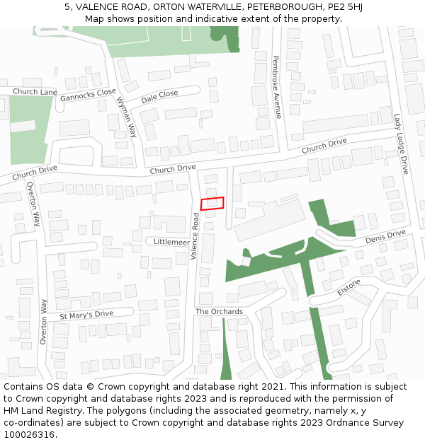 5, VALENCE ROAD, ORTON WATERVILLE, PETERBOROUGH, PE2 5HJ: Location map and indicative extent of plot