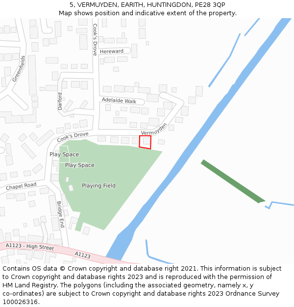 5, VERMUYDEN, EARITH, HUNTINGDON, PE28 3QP: Location map and indicative extent of plot