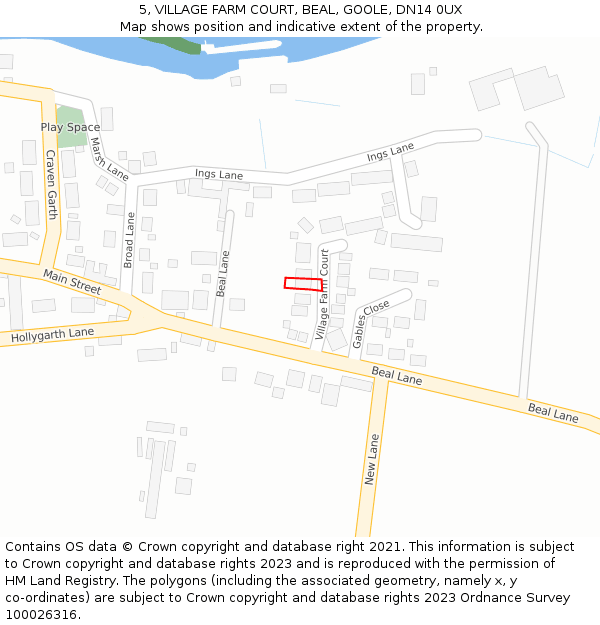 5, VILLAGE FARM COURT, BEAL, GOOLE, DN14 0UX: Location map and indicative extent of plot