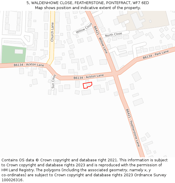 5, WALDENHOWE CLOSE, FEATHERSTONE, PONTEFRACT, WF7 6ED: Location map and indicative extent of plot