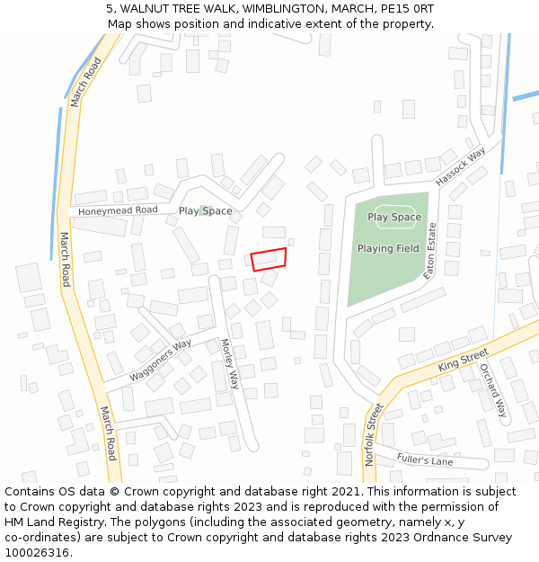 5, WALNUT TREE WALK, WIMBLINGTON, MARCH, PE15 0RT: Location map and indicative extent of plot