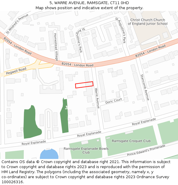 5, WARRE AVENUE, RAMSGATE, CT11 0HD: Location map and indicative extent of plot