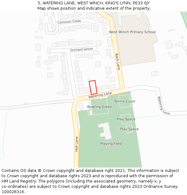 5, WATERING LANE, WEST WINCH, KING'S LYNN, PE33 0JY: Location map and indicative extent of plot