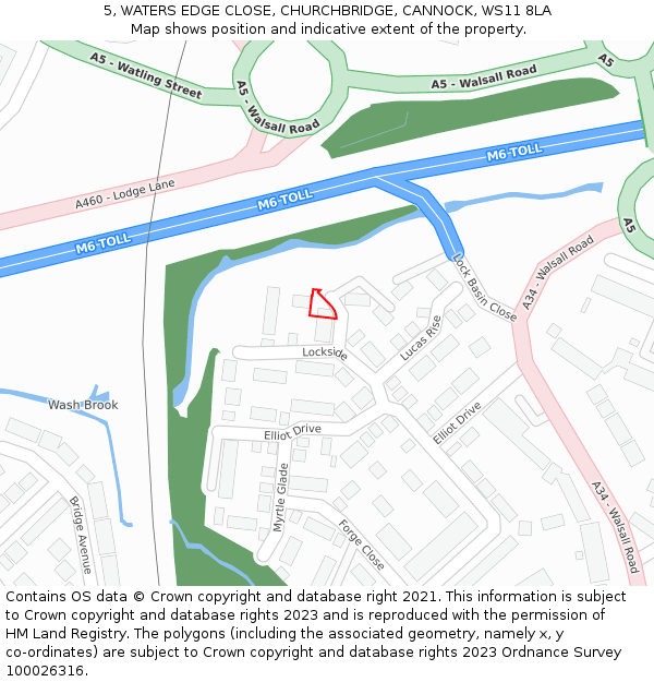 5, WATERS EDGE CLOSE, CHURCHBRIDGE, CANNOCK, WS11 8LA: Location map and indicative extent of plot