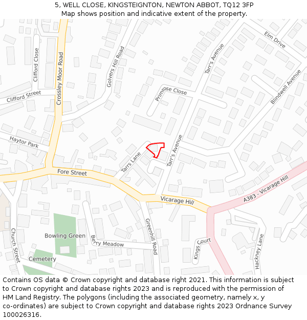 5, WELL CLOSE, KINGSTEIGNTON, NEWTON ABBOT, TQ12 3FP: Location map and indicative extent of plot