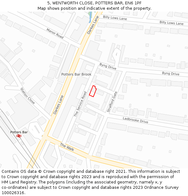 5, WENTWORTH CLOSE, POTTERS BAR, EN6 1PF: Location map and indicative extent of plot