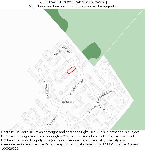 5, WENTWORTH GROVE, WINSFORD, CW7 2LJ: Location map and indicative extent of plot