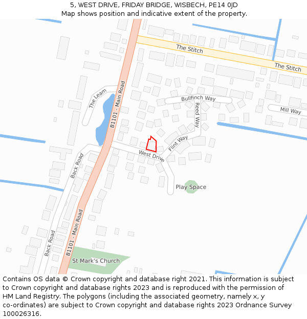 5, WEST DRIVE, FRIDAY BRIDGE, WISBECH, PE14 0JD: Location map and indicative extent of plot