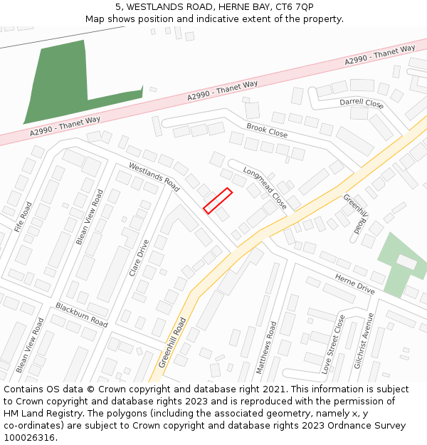 5, WESTLANDS ROAD, HERNE BAY, CT6 7QP: Location map and indicative extent of plot