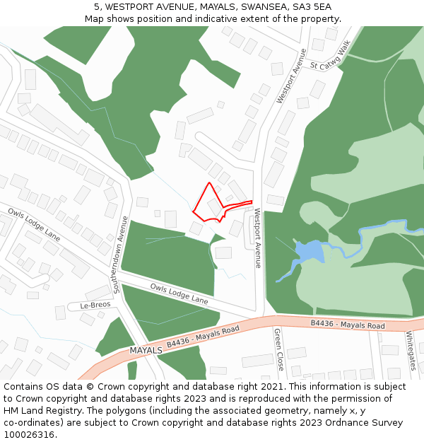 5, WESTPORT AVENUE, MAYALS, SWANSEA, SA3 5EA: Location map and indicative extent of plot