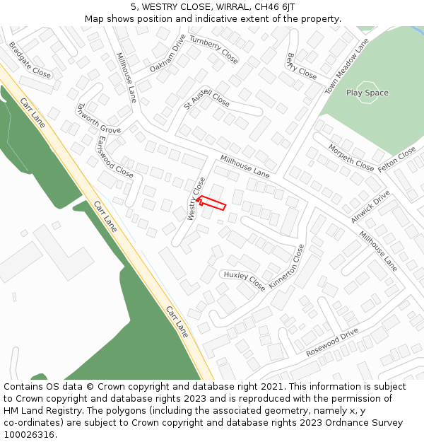 5, WESTRY CLOSE, WIRRAL, CH46 6JT: Location map and indicative extent of plot