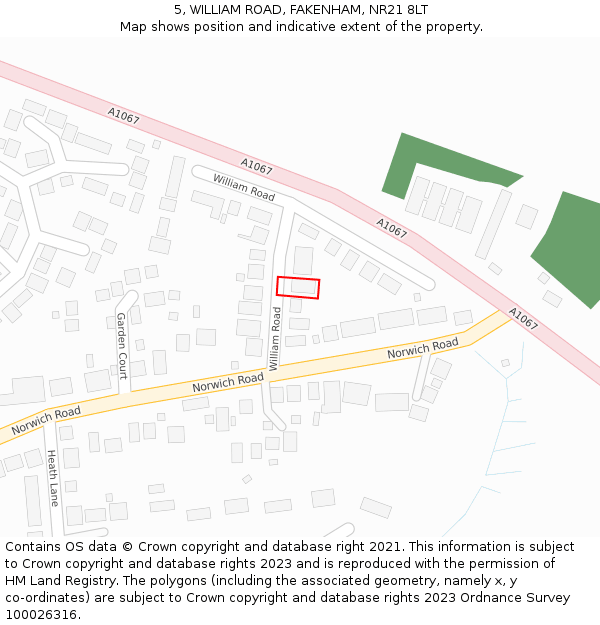 5, WILLIAM ROAD, FAKENHAM, NR21 8LT: Location map and indicative extent of plot