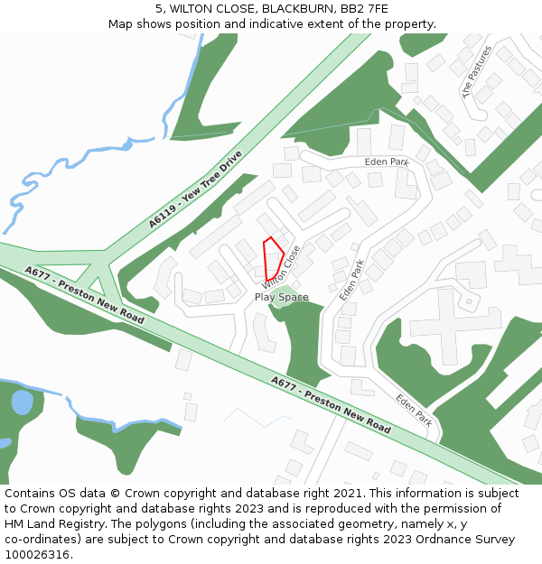 5, WILTON CLOSE, BLACKBURN, BB2 7FE: Location map and indicative extent of plot