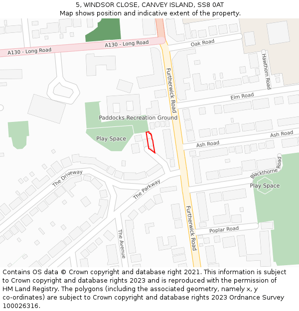 5, WINDSOR CLOSE, CANVEY ISLAND, SS8 0AT: Location map and indicative extent of plot