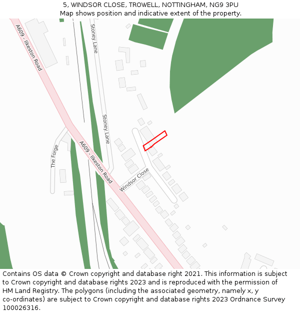 5, WINDSOR CLOSE, TROWELL, NOTTINGHAM, NG9 3PU: Location map and indicative extent of plot