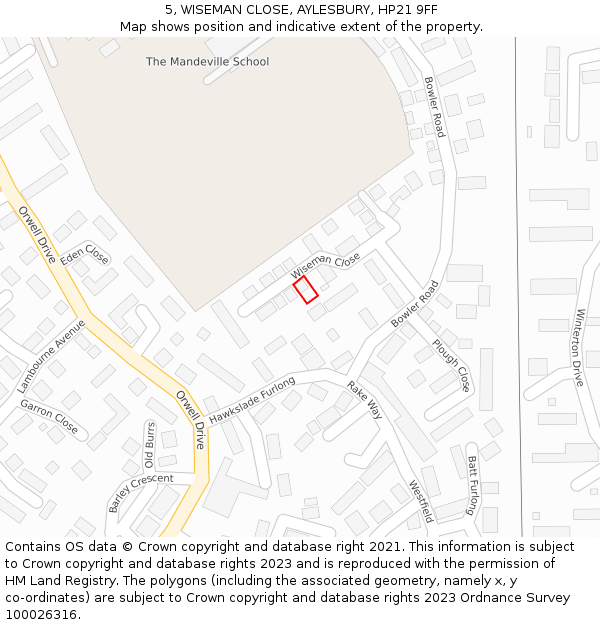 5, WISEMAN CLOSE, AYLESBURY, HP21 9FF: Location map and indicative extent of plot