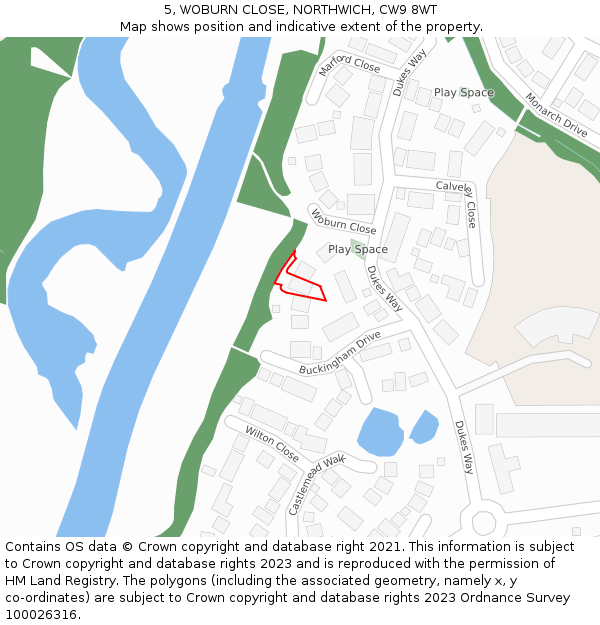 5, WOBURN CLOSE, NORTHWICH, CW9 8WT: Location map and indicative extent of plot