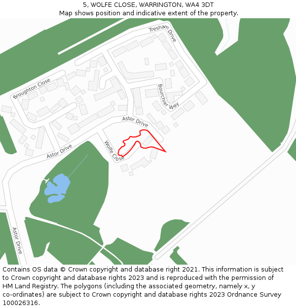 5, WOLFE CLOSE, WARRINGTON, WA4 3DT: Location map and indicative extent of plot