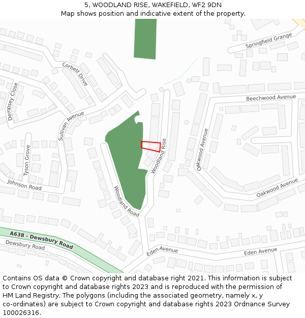 5, WOODLAND RISE, WAKEFIELD, WF2 9DN: Location map and indicative extent of plot