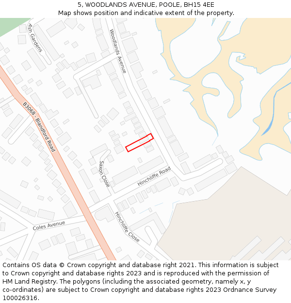 5, WOODLANDS AVENUE, POOLE, BH15 4EE: Location map and indicative extent of plot