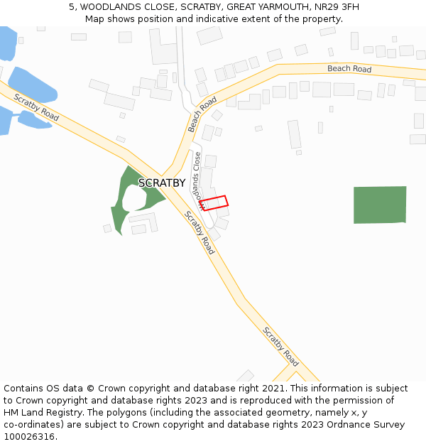 5, WOODLANDS CLOSE, SCRATBY, GREAT YARMOUTH, NR29 3FH: Location map and indicative extent of plot