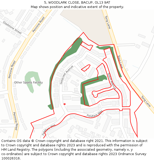 5, WOODLARK CLOSE, BACUP, OL13 9AT: Location map and indicative extent of plot