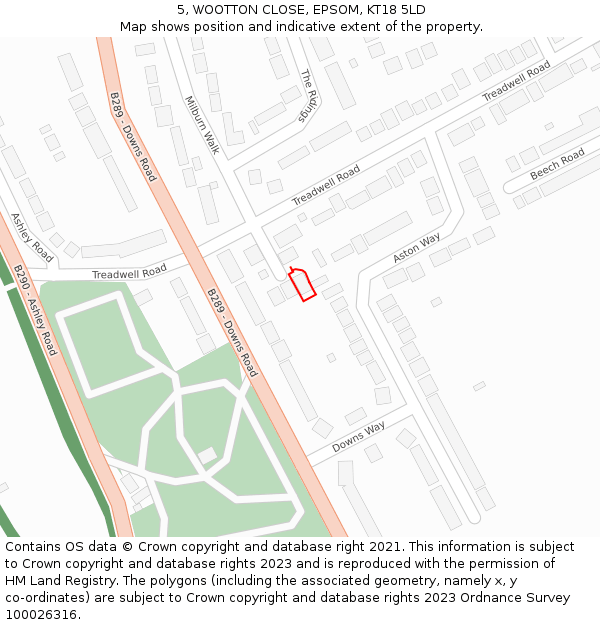 5, WOOTTON CLOSE, EPSOM, KT18 5LD: Location map and indicative extent of plot