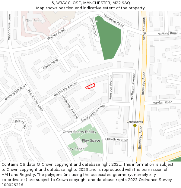 5, WRAY CLOSE, MANCHESTER, M22 9AQ: Location map and indicative extent of plot