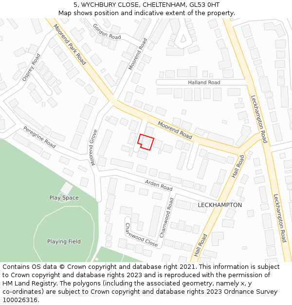 5, WYCHBURY CLOSE, CHELTENHAM, GL53 0HT: Location map and indicative extent of plot