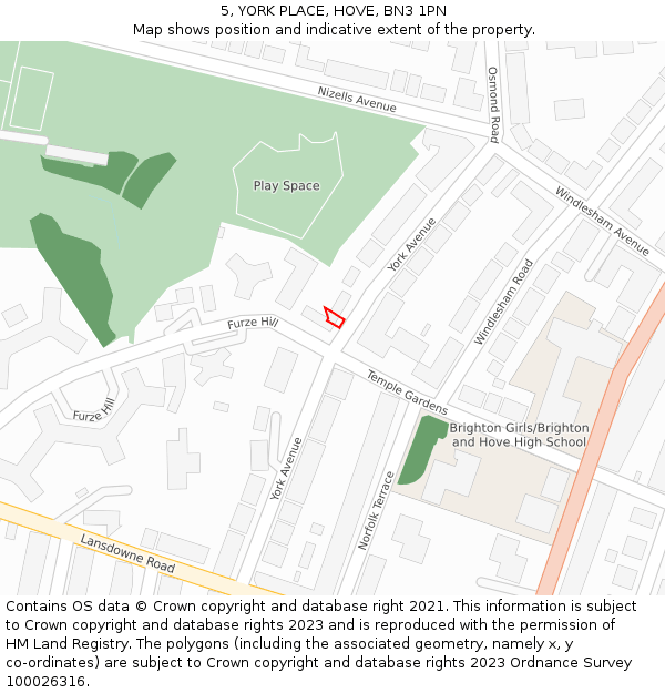 5, YORK PLACE, HOVE, BN3 1PN: Location map and indicative extent of plot