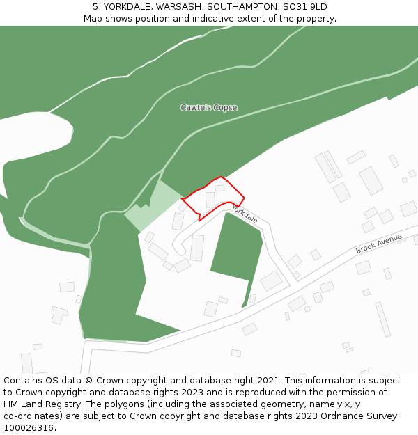 5, YORKDALE, WARSASH, SOUTHAMPTON, SO31 9LD: Location map and indicative extent of plot