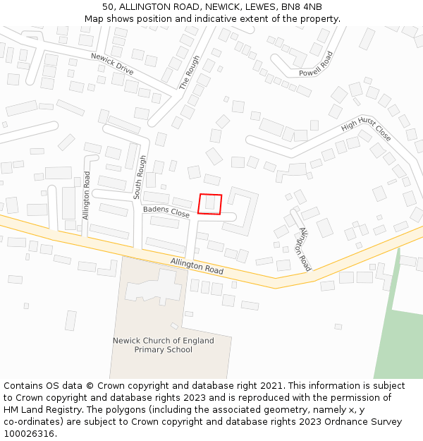 50, ALLINGTON ROAD, NEWICK, LEWES, BN8 4NB: Location map and indicative extent of plot