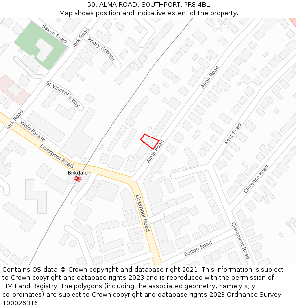 50, ALMA ROAD, SOUTHPORT, PR8 4BL: Location map and indicative extent of plot