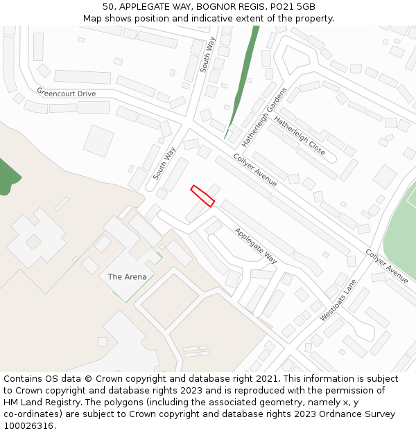 50, APPLEGATE WAY, BOGNOR REGIS, PO21 5GB: Location map and indicative extent of plot