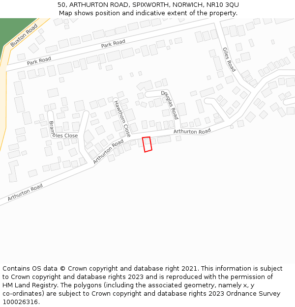 50, ARTHURTON ROAD, SPIXWORTH, NORWICH, NR10 3QU: Location map and indicative extent of plot