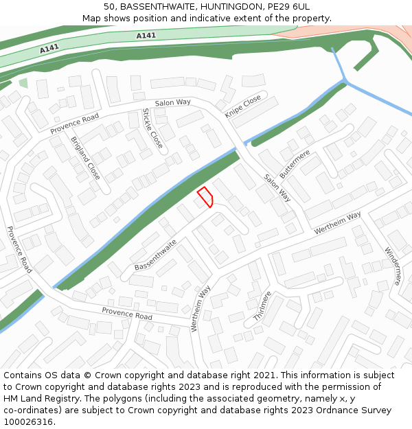 50, BASSENTHWAITE, HUNTINGDON, PE29 6UL: Location map and indicative extent of plot