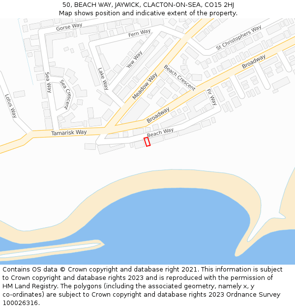 50, BEACH WAY, JAYWICK, CLACTON-ON-SEA, CO15 2HJ: Location map and indicative extent of plot