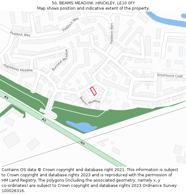 50, BEAMS MEADOW, HINCKLEY, LE10 0FY: Location map and indicative extent of plot