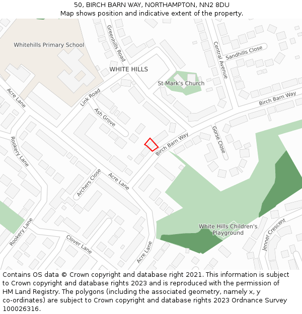 50, BIRCH BARN WAY, NORTHAMPTON, NN2 8DU: Location map and indicative extent of plot