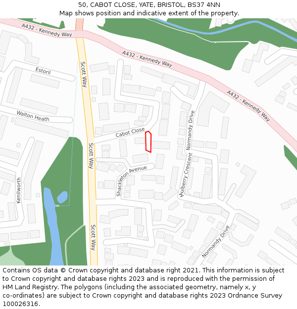 50, CABOT CLOSE, YATE, BRISTOL, BS37 4NN: Location map and indicative extent of plot