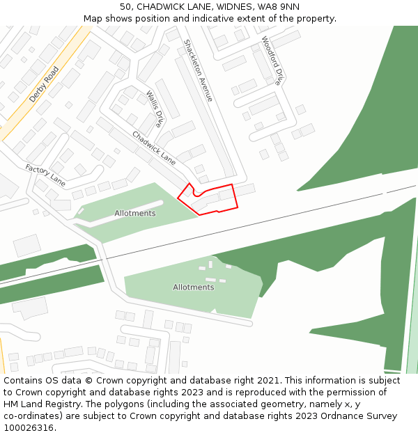 50, CHADWICK LANE, WIDNES, WA8 9NN: Location map and indicative extent of plot