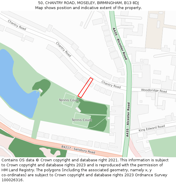 50, CHANTRY ROAD, MOSELEY, BIRMINGHAM, B13 8DJ: Location map and indicative extent of plot