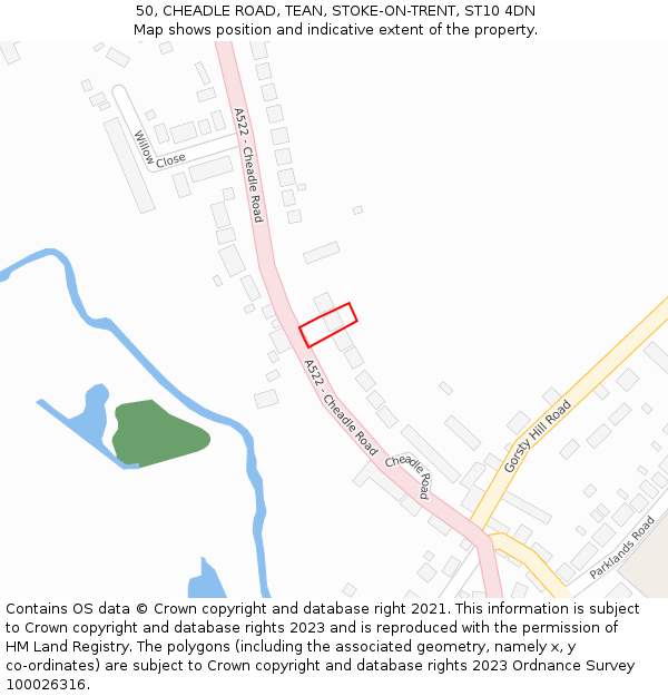 50, CHEADLE ROAD, TEAN, STOKE-ON-TRENT, ST10 4DN: Location map and indicative extent of plot