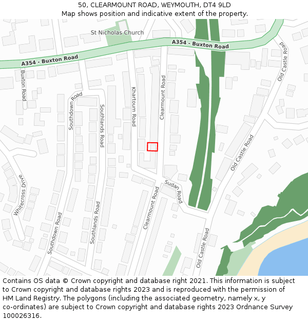 50, CLEARMOUNT ROAD, WEYMOUTH, DT4 9LD: Location map and indicative extent of plot