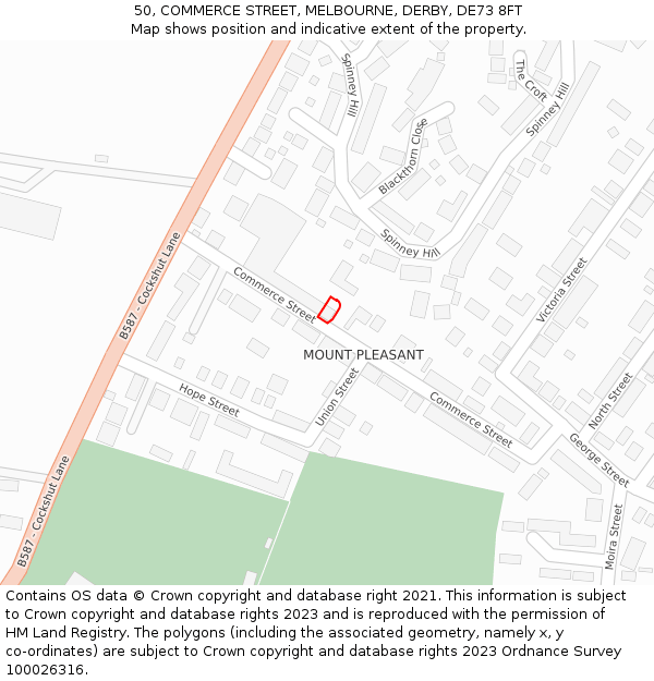 50, COMMERCE STREET, MELBOURNE, DERBY, DE73 8FT: Location map and indicative extent of plot