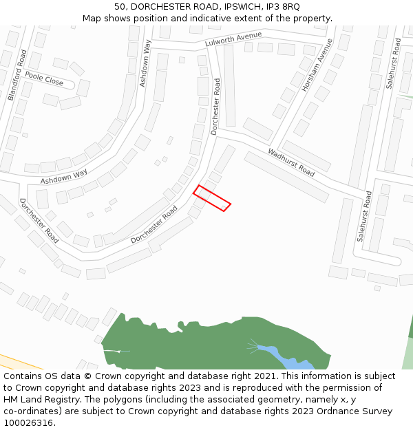 50, DORCHESTER ROAD, IPSWICH, IP3 8RQ: Location map and indicative extent of plot